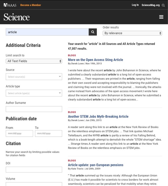 AAAS Science Magazine Search and Discovery